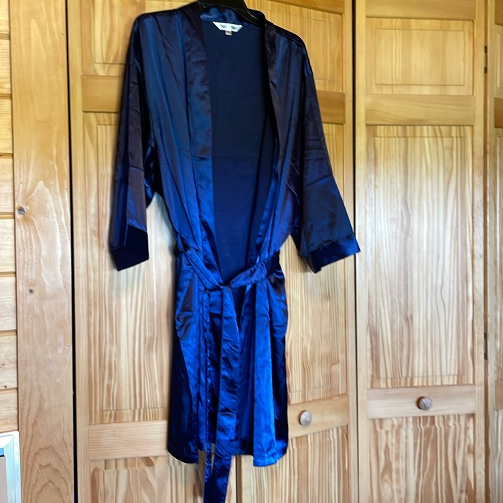 Navy satin robe